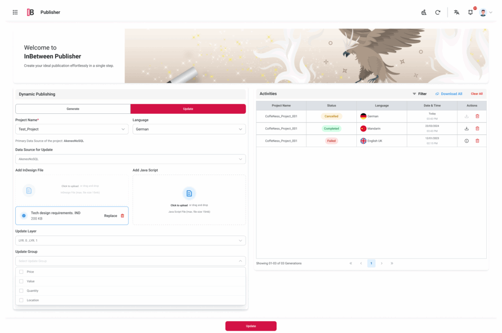 database-publishing-softwareUpdate Tab Select update group
